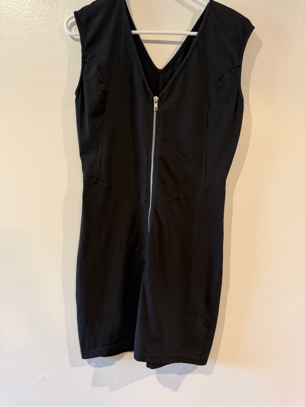 Synergy Organic Black Sleeveless Moto V-Neck Mini Dress with Front Zip